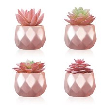 4 Pack Artificial Faux Succulents in Pots Mini Rose Gold Fake Plants for Wome...