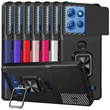 For Moto G Play 2026 Case Magnetic Ring Stand Card Slot Camera Privacy Cover