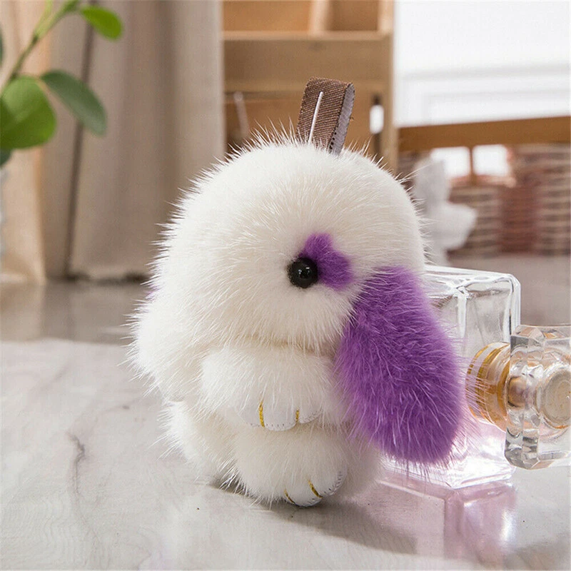 Llavero de piel de visón conejo mini conejito muñeca juguete bolsa teléfono colgante 8 cm EE. UU. Foto 4 de 4