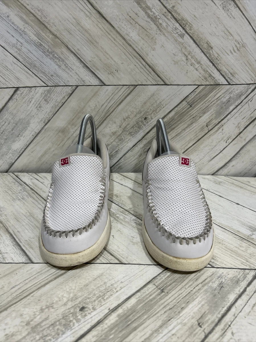 DC Villain Womens White Leather Slip on Skate Shoes 301360 Size 6