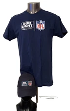 Bud Light Official Beer Sponsor NFL Navy Blue T-Shirt Size L and Snapback Hat