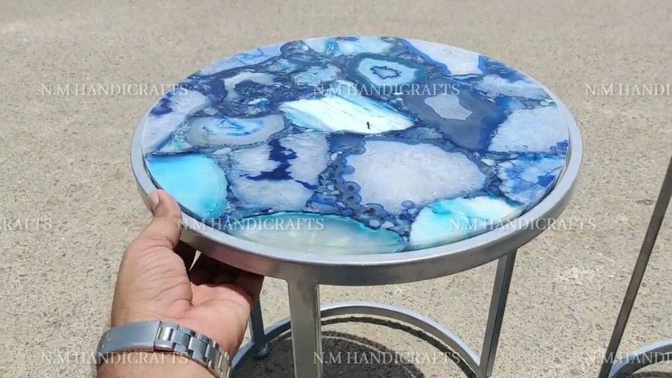 Blue Agate Table Top Agate Coffee Table Agate Side Table Agate Nesting Table top - Image 4 of 4