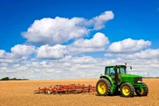 Green Tractor in Plowed Field Photo Art Print Poster 36x24