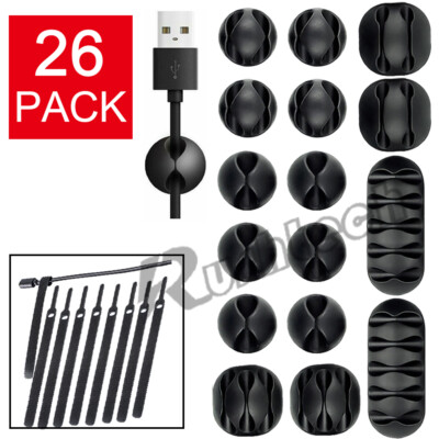26 Pcs Cable Clip Cord Management Wire Tie Holder Organizer Clamps Self-Adhesive