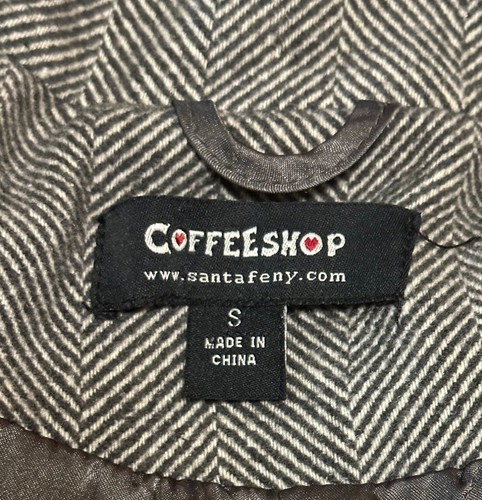 Coffeeshop Brand Gray Peacoat Chevron Print Poly Wool Blend Junior Size S (READ) - Picture 5 of 21
