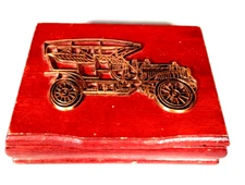 Vintage Playing Card Box Model T Diecast on Wood Lid Playing Cards Storage Box