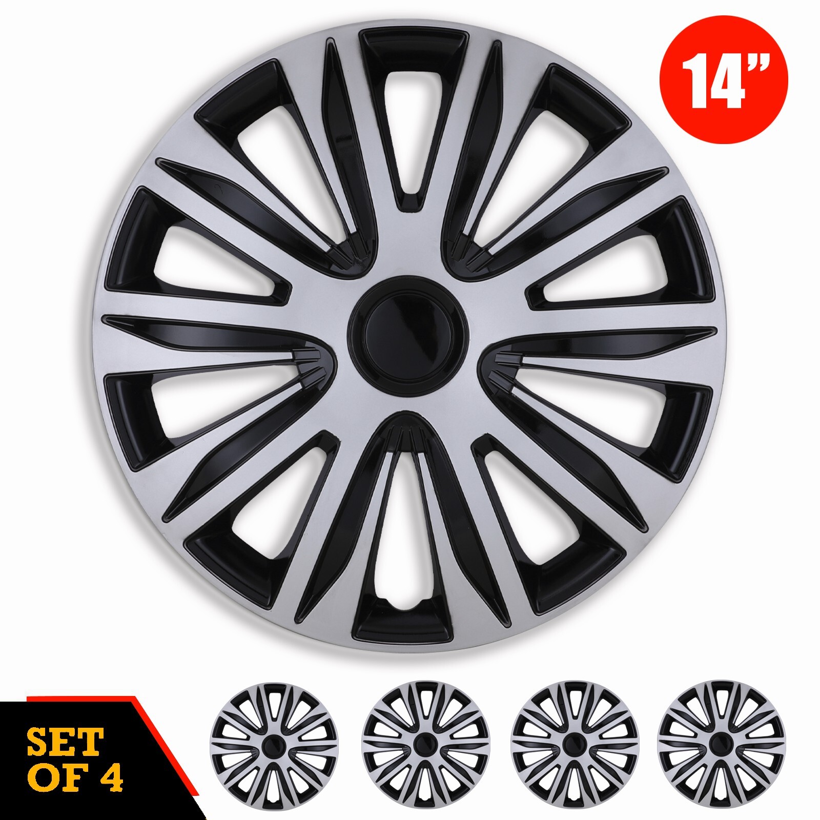 4PCS Silver Black Lacquer 14 Inch Hub Caps for Toyota Nissan Chevy Wheels