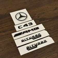C43 AMG BITURBO 4MATIC Rear Star Emblem Gloss Black Set for Mercedes W205 SEDAN