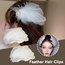 Feather Hair Clips for Women Ballet Style Pearl Swan Fly-Wing Hair Barrettes 