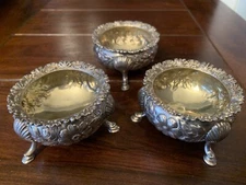Repousse Open Salt Dish - 3 Total - Vintage Gorham sterling with Gilt Interior