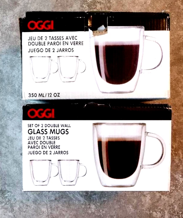 Juego de 4 tazas de bistró de vidrio borosilicato de 12 onzas aisladas de doble pared Oggi Foto 2 de 3