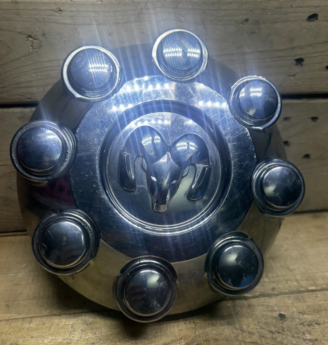 02-13 DODGE RAM 2500 3500 CHROME CENTER HUB CAP TRIM COVER OEM USED 8 LUG RIM