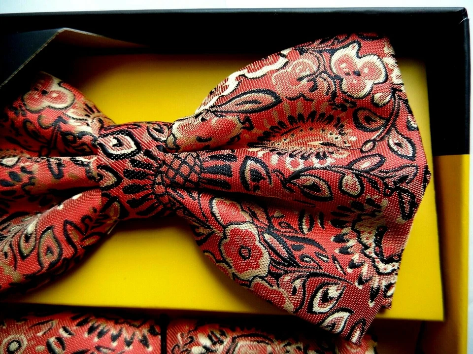 Галстук-бабочка мужской предварительно завязанный набор оранжевый коричневый цветочный галстук-бабочка карман квадратный - Изображение 3 из 4