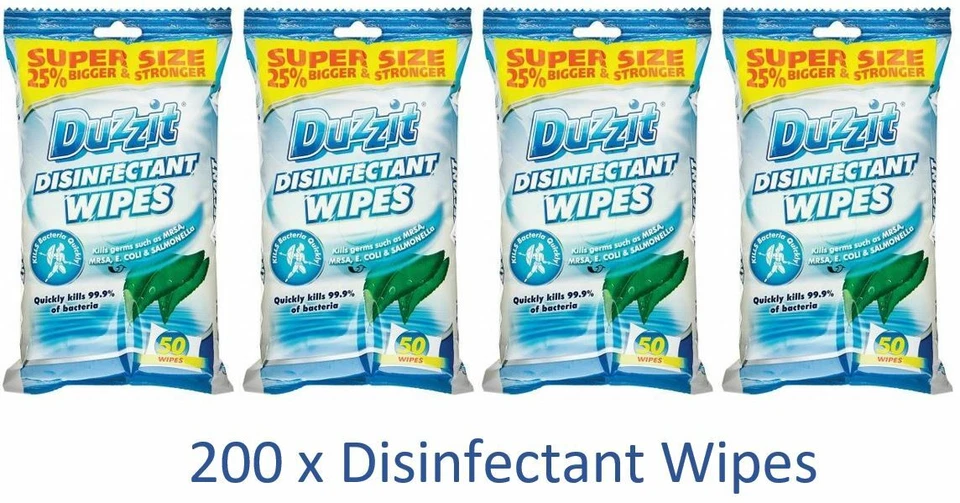 4 Packs of 50 Household Antibacterial Wipes 200 Large Disinfectant Duzzit wipes