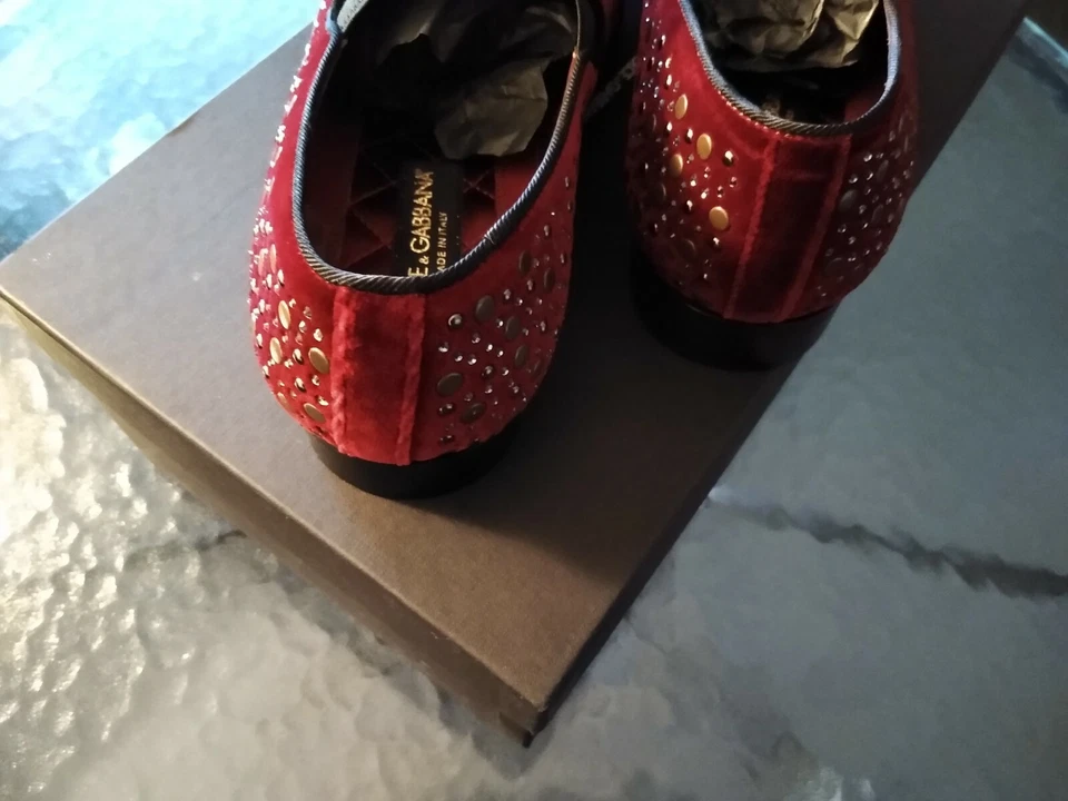 Mocasines Dolce and Gabbana Rojo Terciopelo Cristal Tachonado Talla 41.5/8.5 EE. UU. Foto 3 de 4