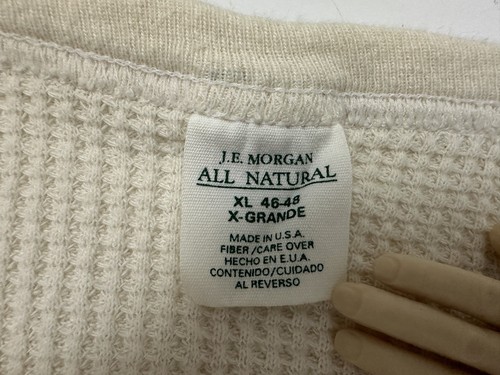 Vintage JE Morgan All Natural Waffle-Knit Shirt Men XL Stretch Ivory Thermal USA - Picture 9 of 13