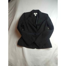 White House Black Market Black Metallic Peplum Blazer Jacket Sz 4 Notched Lapel