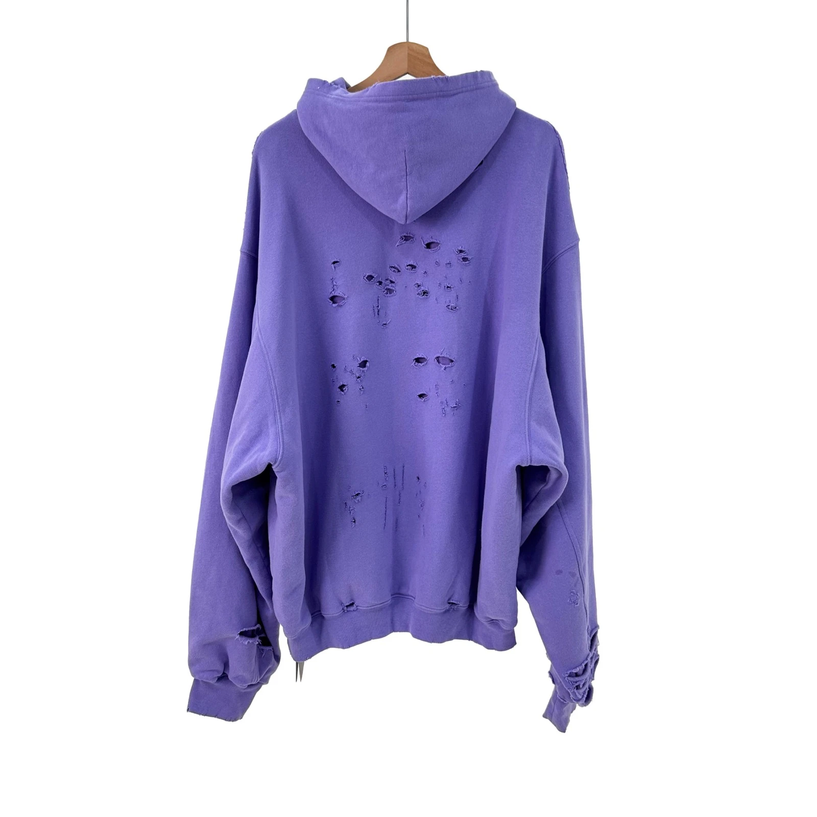 Balenciaga Felpa con Cappuccio Distressed T Shirt Viola Chiaro Bianco 659403 TKVB6 3078