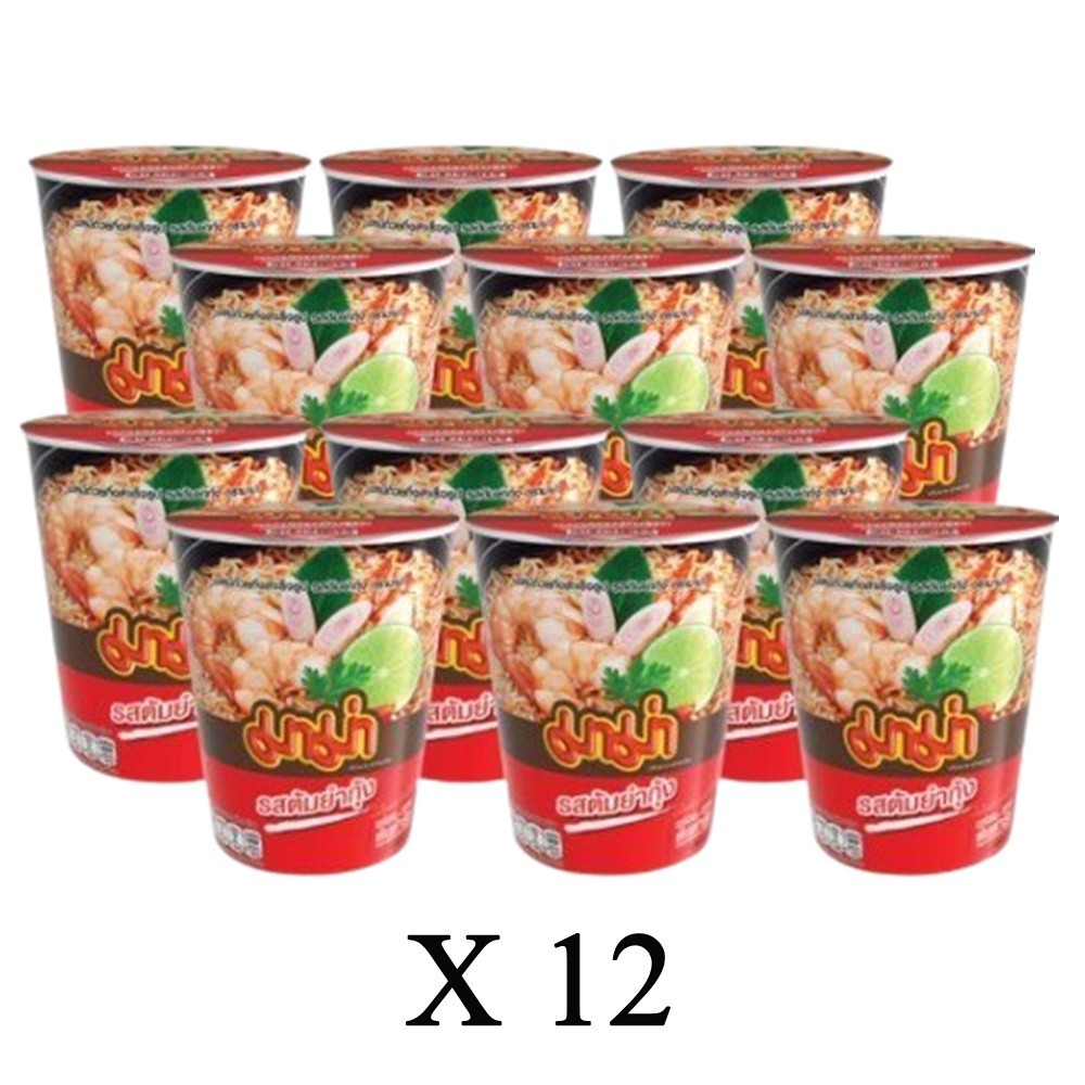 Taza de fideos instantáneos Thai Mama Tom Yam Kung picante 60 g. x 12 listo para comer