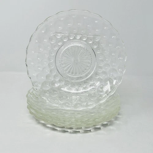 Set of 4 Vintage Anchor Hocking Clear Glass 5 3/4” Bubble Plates