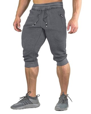 Jogger 3 4 for Men Capri Joggers Active Sports Trousers Gym Shorts with Zippe...