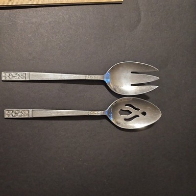 Customcraft Stainless Taiwan Serving Slotted Spoon Spork Fork Floral Textured