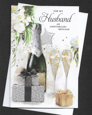 Husband Anniversary Card 9"x6" Champagne Wedding Verse Nice Words Message