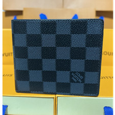Louis Vuitton Men's Bifold Wallet Black Gray Check Logo Checkered Pattern