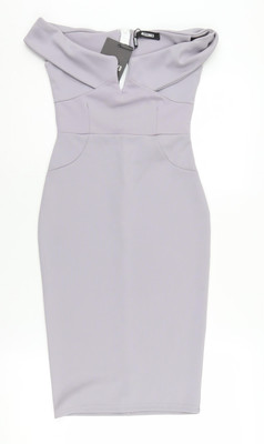 Missguided Damen schulterfreies graues Bleistiftkleid UK 8