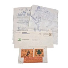 Vtg 1970s 2 Hand Written Letter & Drawings Postmarked Stamp Envelope Frampton