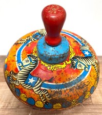 Vintage 1950s Ohio Art Co. Metal Spinning Top Toy With Zebra  Star Design