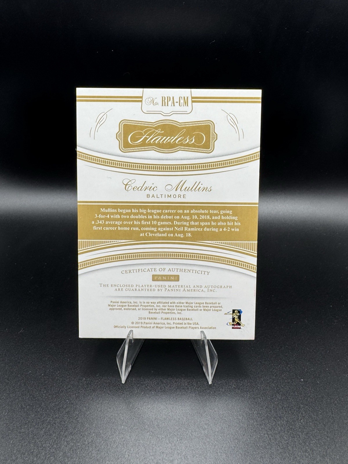 🔥 Cedric Mullins 2019 Flawless RPA RUBY /20 3-Color NUMBER PATCH AUTO Rays view 3