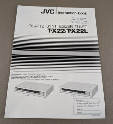 JVC Quartz Synthesizer Tuner T-X22/L Instruction Book D-3515