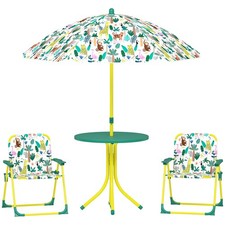 Qaba Kids Picnic Table and Chair Set with 2 Folding Chairs and Umbrella, Green