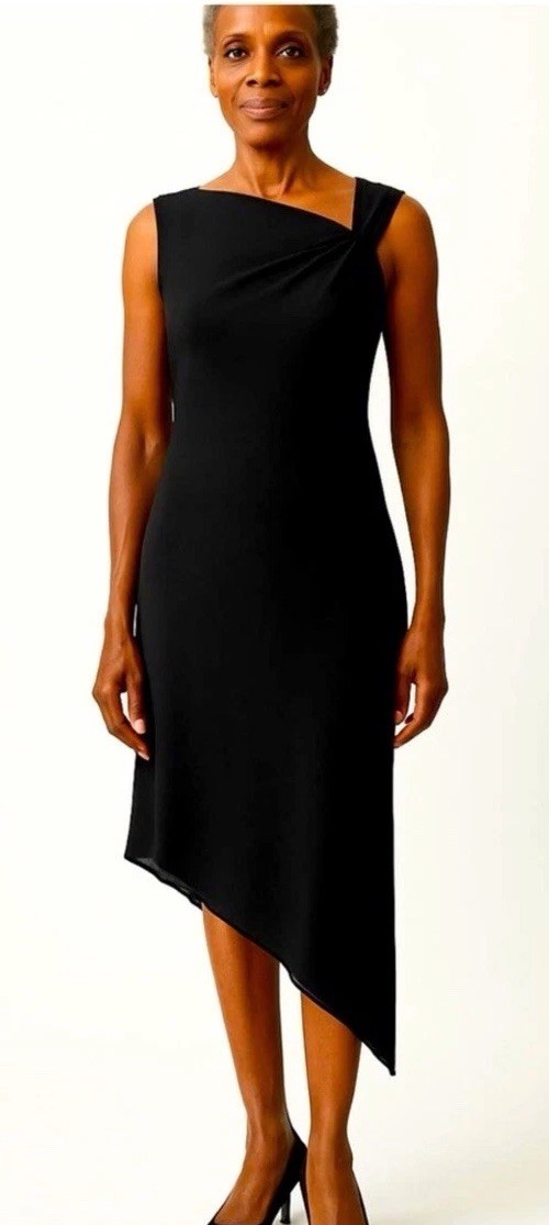 David Meister asymmetrical black hi/low dress - 8