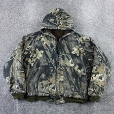 Vintage Mossy Oak Camo Hooded Bomber Jacket Mens XL Quilted Lined Camouflage