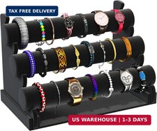 Velvet Bracelet Holder 3 Tier Jewelry Display Stand Black T Bar Organizer