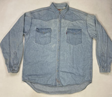 VINTAGE Levi's Pearl Snap Western Denim Jean Shirt Men Large Long Sleeve 90s