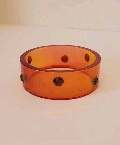 Vintage Apple Juice Lucite with Rhinestones Bangle Bracelet