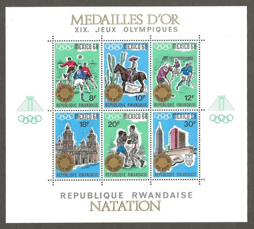 Rwanda 4 diff sheets 1968 Mexico Olympics Sports Football Boxing mint nh [531 - Picture 3 of 4