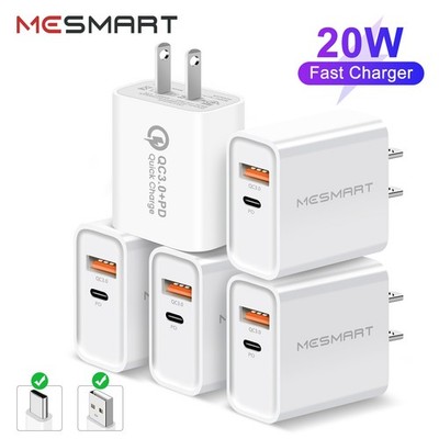 2-Port Adapter Lot QC3.0 Wall Charger 20W USB C Charger Fast Home Charging Block