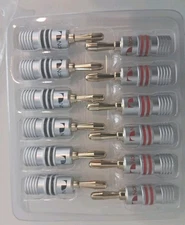 12pcs Banana Plug Audio Connector Jack  24k Gold Dual Screw Lock Speaker 6 Pairs