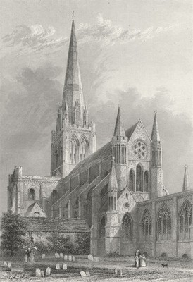 SUSSEX. Chichester Cathedral SE view 1836 old antique vintage print picture