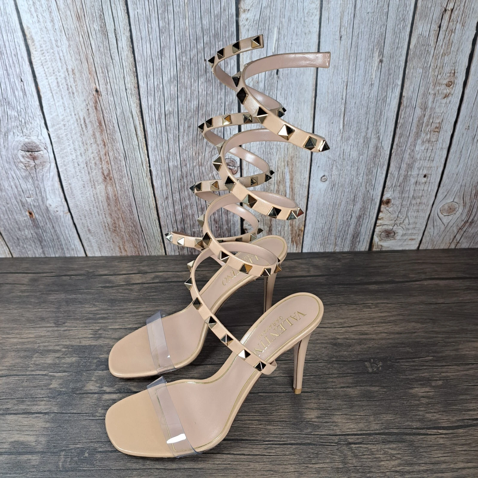 Valentino — VALENTINO GARAVANI Rockstud PVC Leather Spiral Strap Sandals Women's 7 EU37