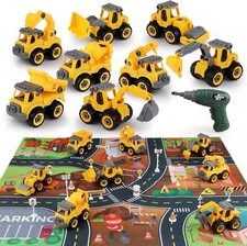 Toys for Boys 3-6 Years Take Apart Construction Trucks 8 Cars Toys with Electric