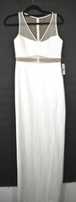 Adrianna Papell Women White Sleeveless Back Zip Illusion Crepe Column Gown 4