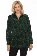 Johnny Was Workshop Green/Black Floral Zip Front Long Sleeve Top Boho Chic W2822