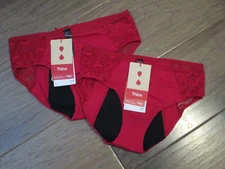 2 PAIRS THINX MODAL BRIEF W/ LACE HEAVY ABSORBENCY RED PERIOD PANTIES SIZE LARGE