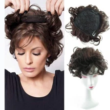 Short Wavy Curly Hair Wiglet Topper Human Hair Replacement for Women's Thin Hair