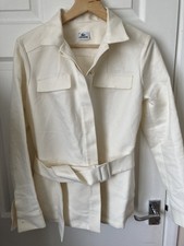 Lovely Lacoste Size 42 Ecru Belted Jacket Collar Buttons Cotton Silk Blend